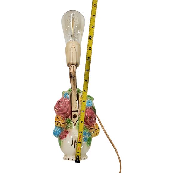 MCM Wall Light Sconce Ceramic Floral Vase Shabby Bedroom Decor Works & Bulb - Picture 5 of 9